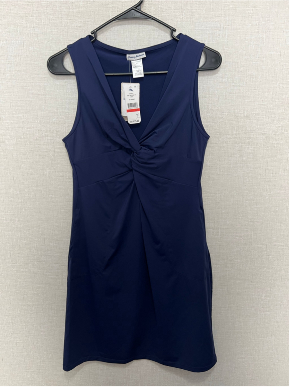 NWT Tommy Bahama Mare Navy Blue Pearl Twist Front Sleeveless Stretchy Spa Dress